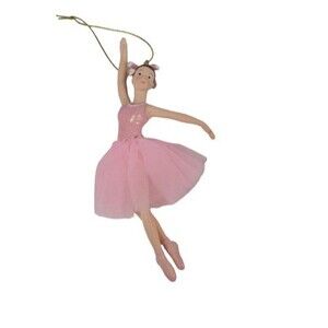 Pink and Gold Ballerina Ornament Caucasian Brunette Blue Eyes